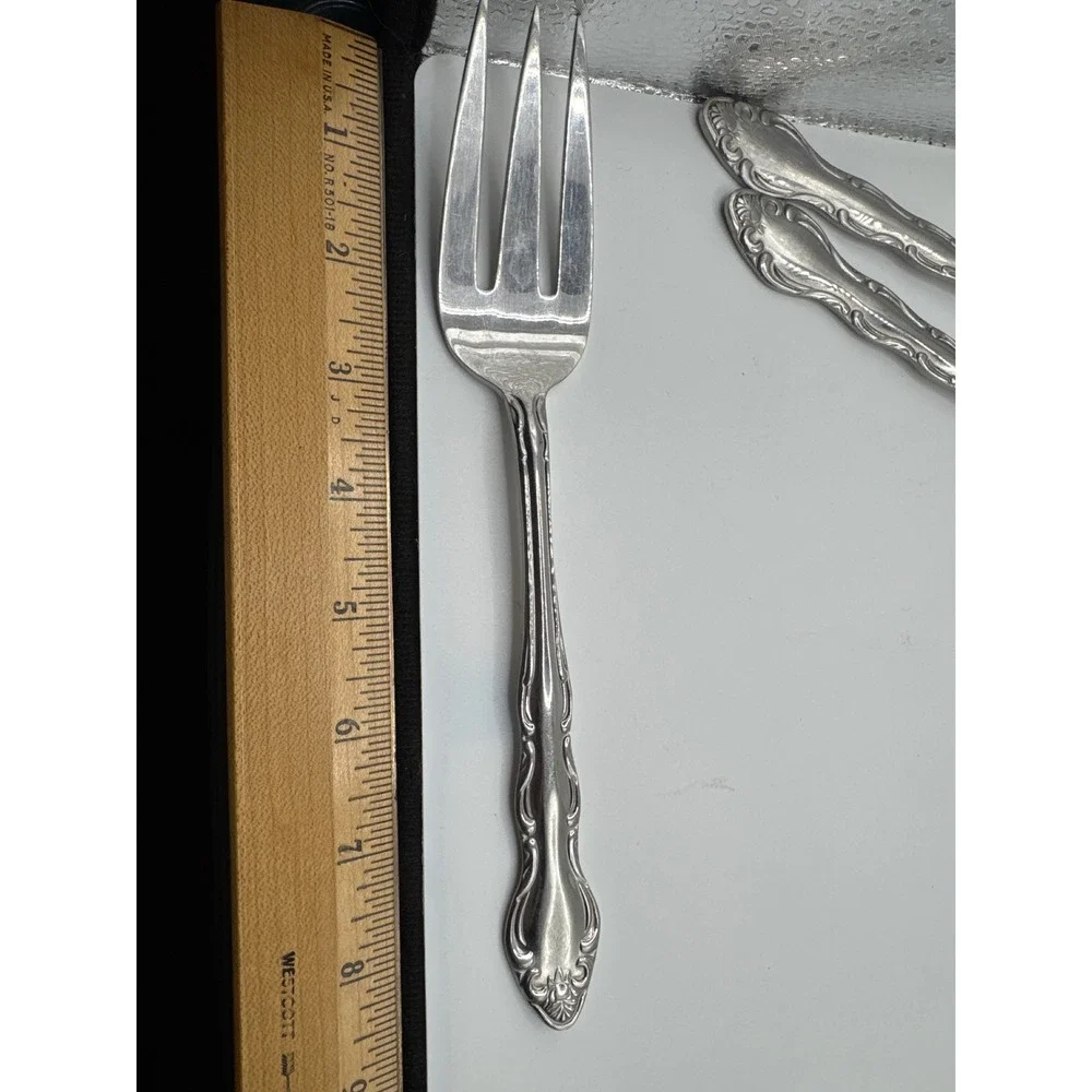 Carlyle Silver CAY1 Stainless Cold Meat Serving Forks Set of 3 Scroll Edge 8.5in